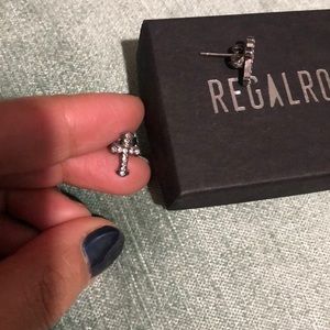 Regal rose stainless steel cross studs with stones